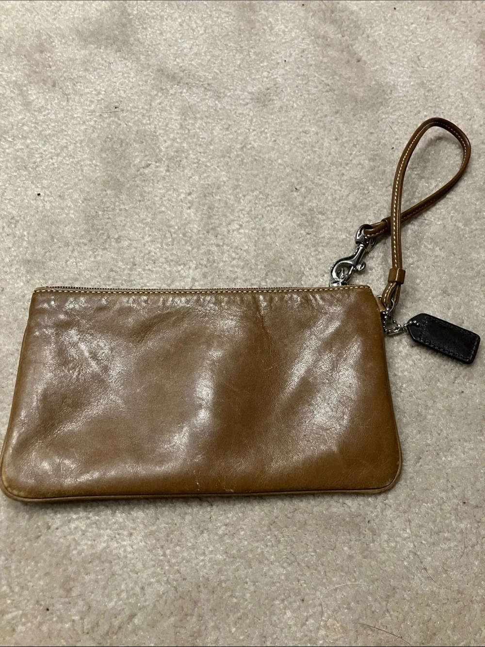 Coach Tan Leather Wristlet with Silver Buckle